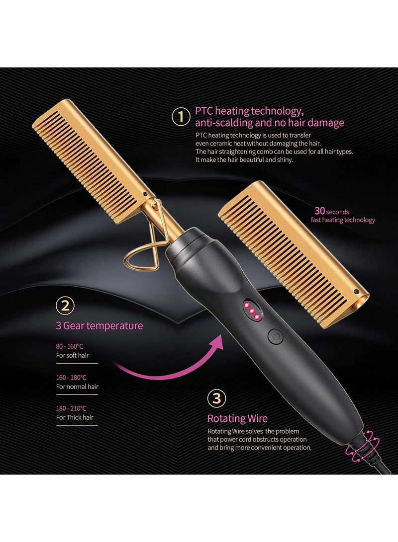 عام فرشاة تمليس ومكواة تجعيد ثنائية الاستخدام 2-in-1 - مشط حراري نحاسي بأيونات سالبة للشعر الرطب والجاف، أداة تصفيف متعددة الوظائف للمنزل، خفيفة ومحمولة - Image 2