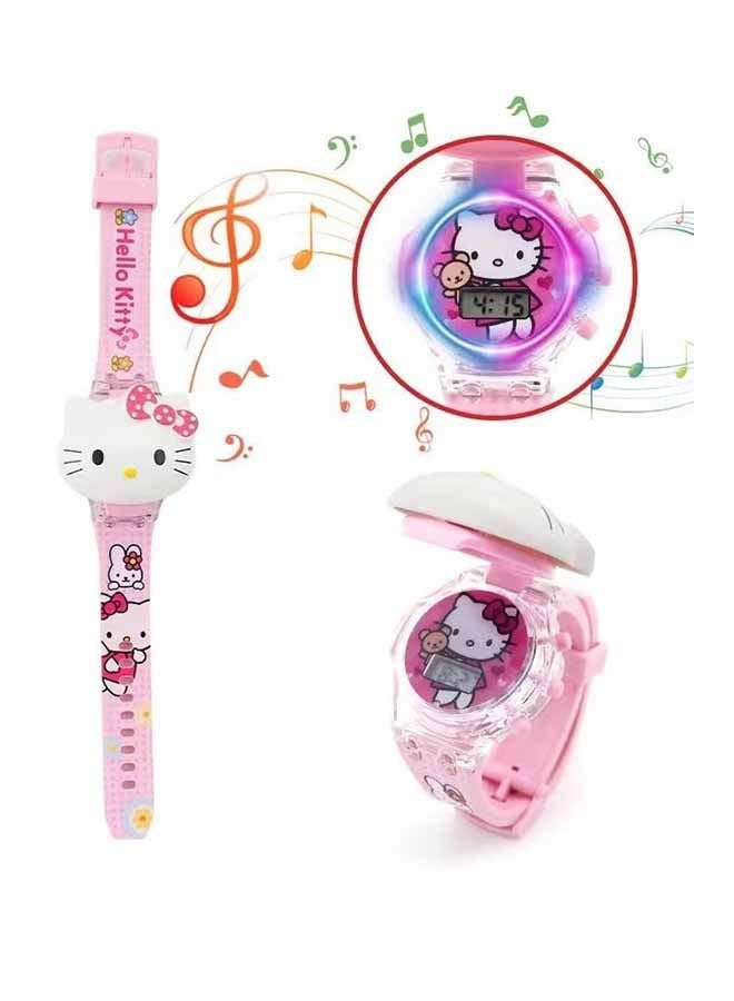 واي جيه مرحبا كيتي كارتون ووتش الأطفال، لعبة مراقبة الأطفال مع تأثير الضوء، الأطفال ووتش الإلكتروني مع الموسيقى، قلب أعلى الكرتون ووتش للأطفال - Image 2