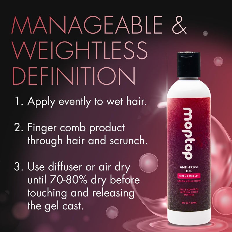 MopTop Salon Anti Frizz Hair Gel â€“ Salon Quality Curl Defining Gel to Enhance Wavy, Curly and Kinky-Coily Hair, Medium Hold, For Frizz Control, with Aloe, Sea Botanicals & Honey (Citrus Medley, 8oz) - Image 5
