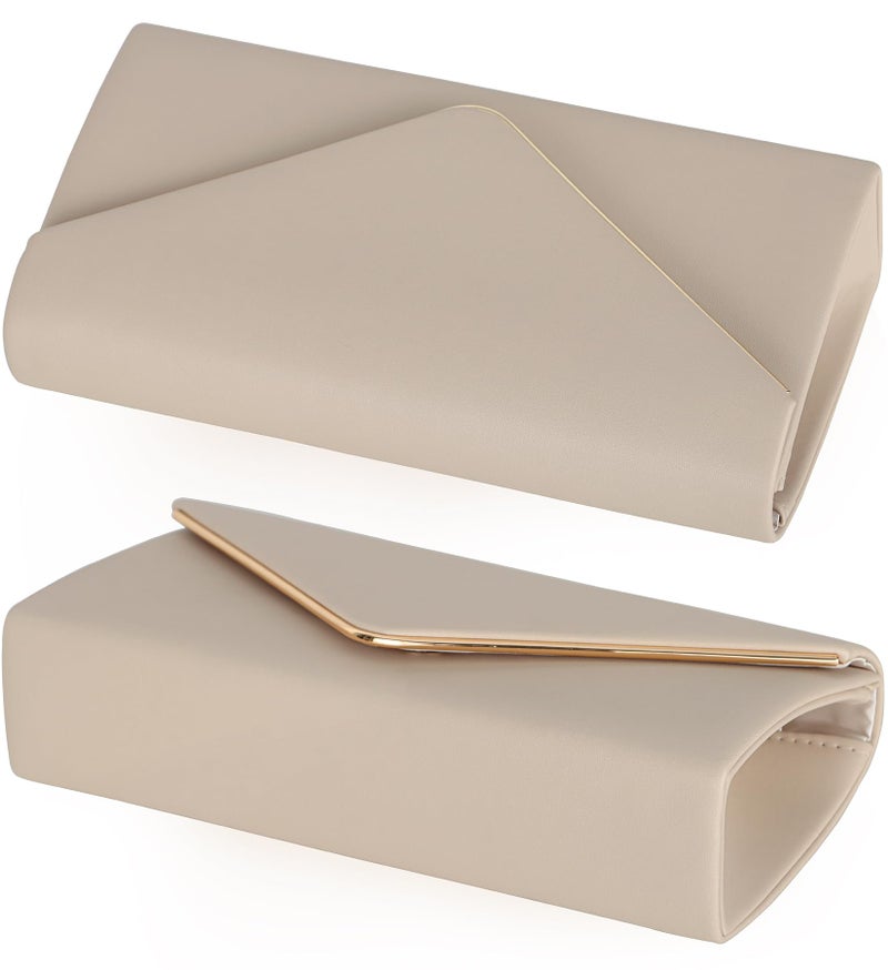 nodeber Vegan Leather Envelope Clutch Bag Classic Dressy Purse Foldover Evening Handbag Beige Medium - Image 5