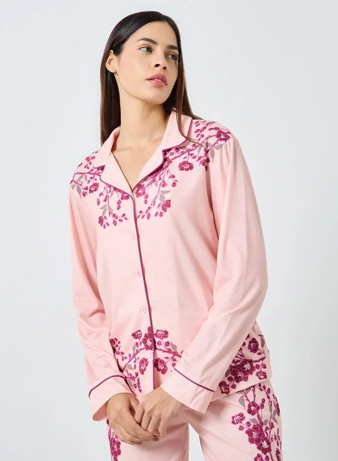 ستايلي طقم من بنطال بيجاما وبلوزة بطبعة زهور