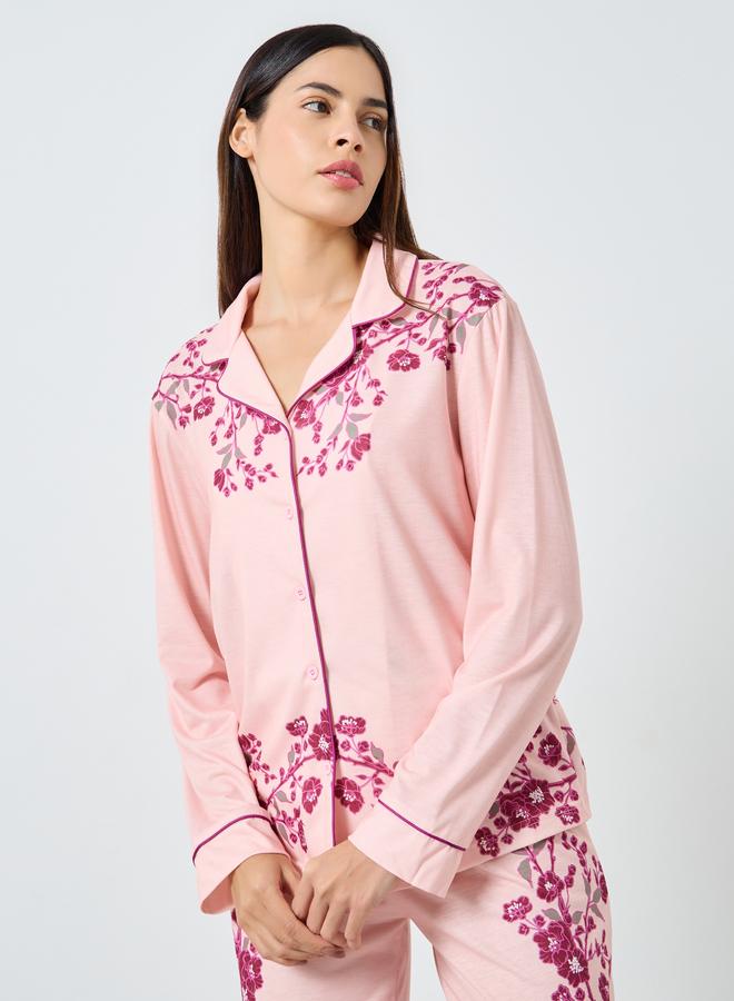 ستايلي طقم من بنطال بيجاما وبلوزة بطبعة زهور - Image 2