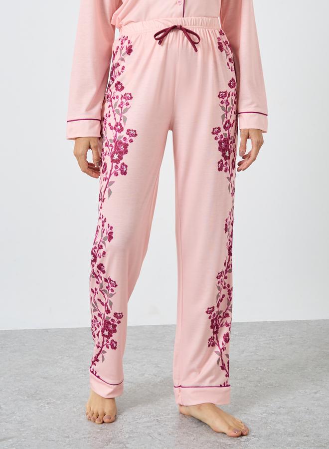 ستايلي طقم من بنطال بيجاما وبلوزة بطبعة زهور - Image 5