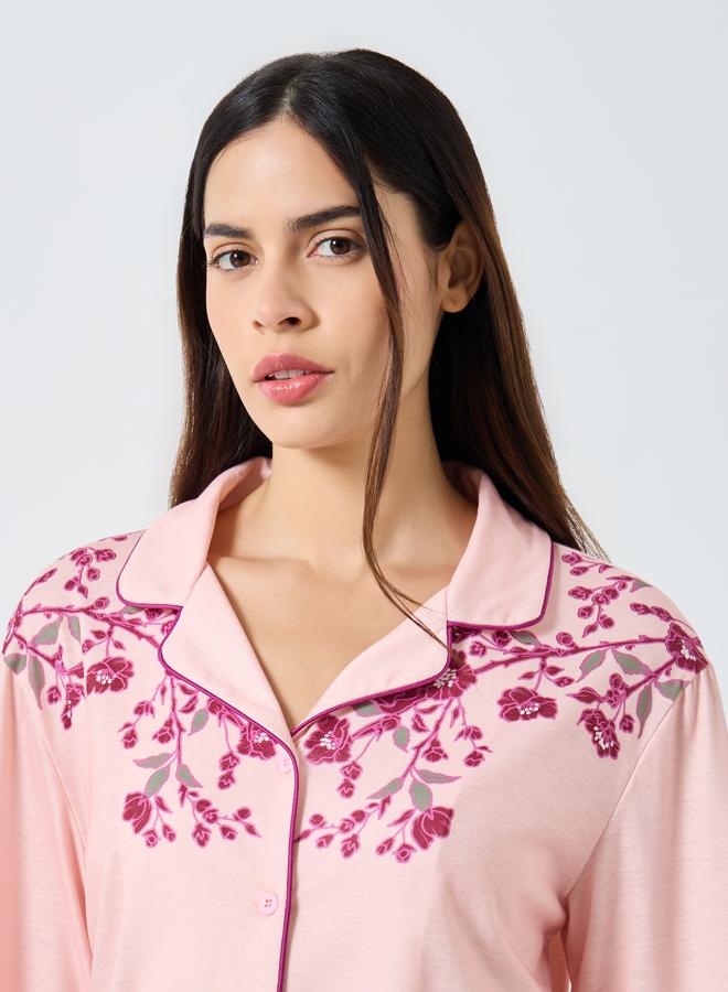 ستايلي طقم من بنطال بيجاما وبلوزة بطبعة زهور - Image 4