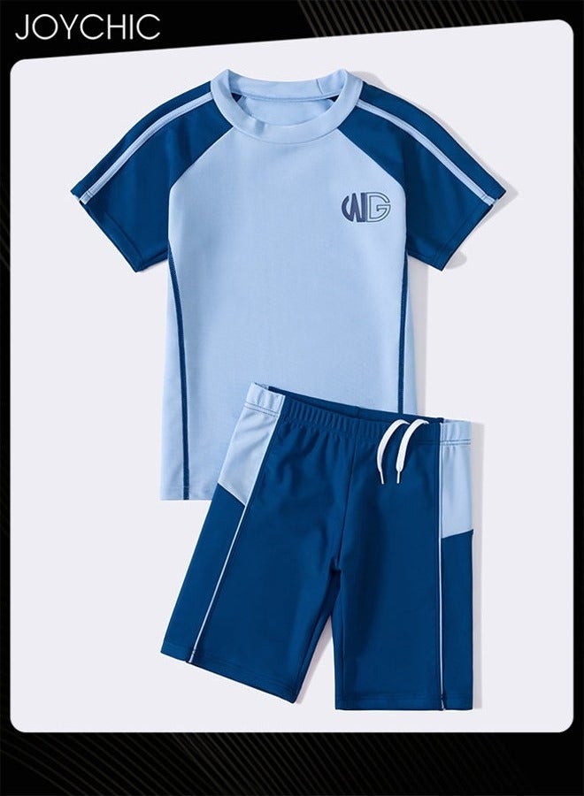 Joychic 2-piece Boys Summer Casual Swimsuits Kids Sun Protection Quick-drying and Breathable Short Sleeved Swimwear Separate Top and Bottom Set  - Image 1