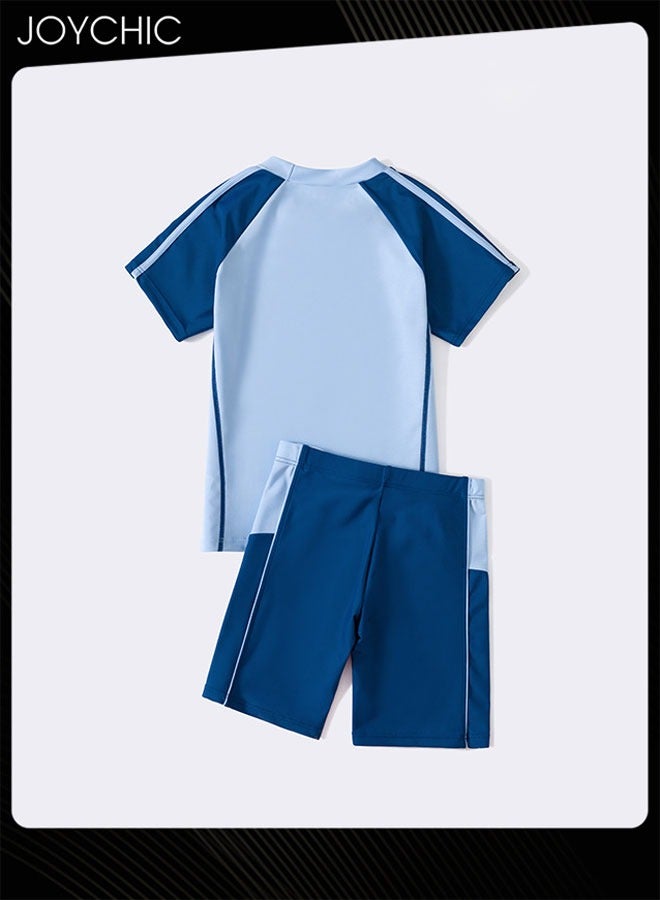 Joychic 2-piece Boys Summer Casual Swimsuits Kids Sun Protection Quick-drying and Breathable Short Sleeved Swimwear Separate Top and Bottom Set  - Image 2