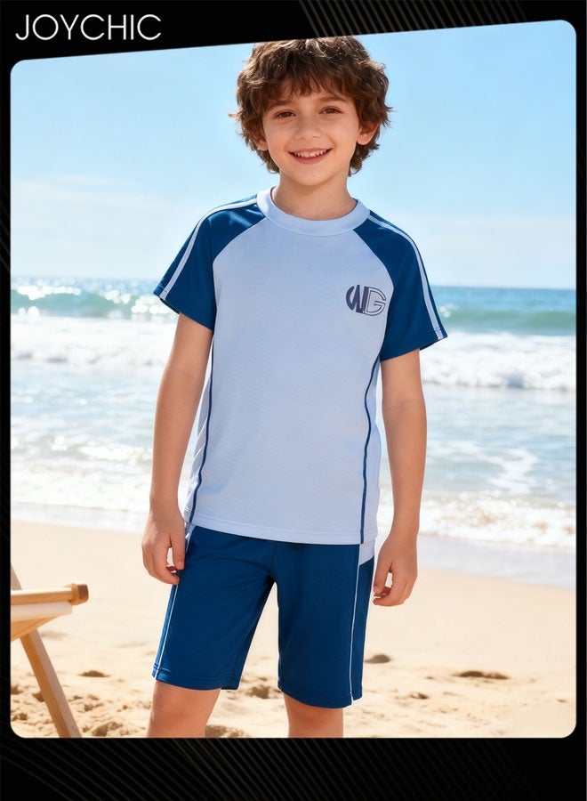 Joychic بدلة سباحة صيفية غير رسمية للأطفال من قطعتين مع حماية من الشمس سريعة الجفاف وقابلة للتنفس بأكمام قصيرة مجموعة منفصلة من الأعلى والأسفل - Image 1