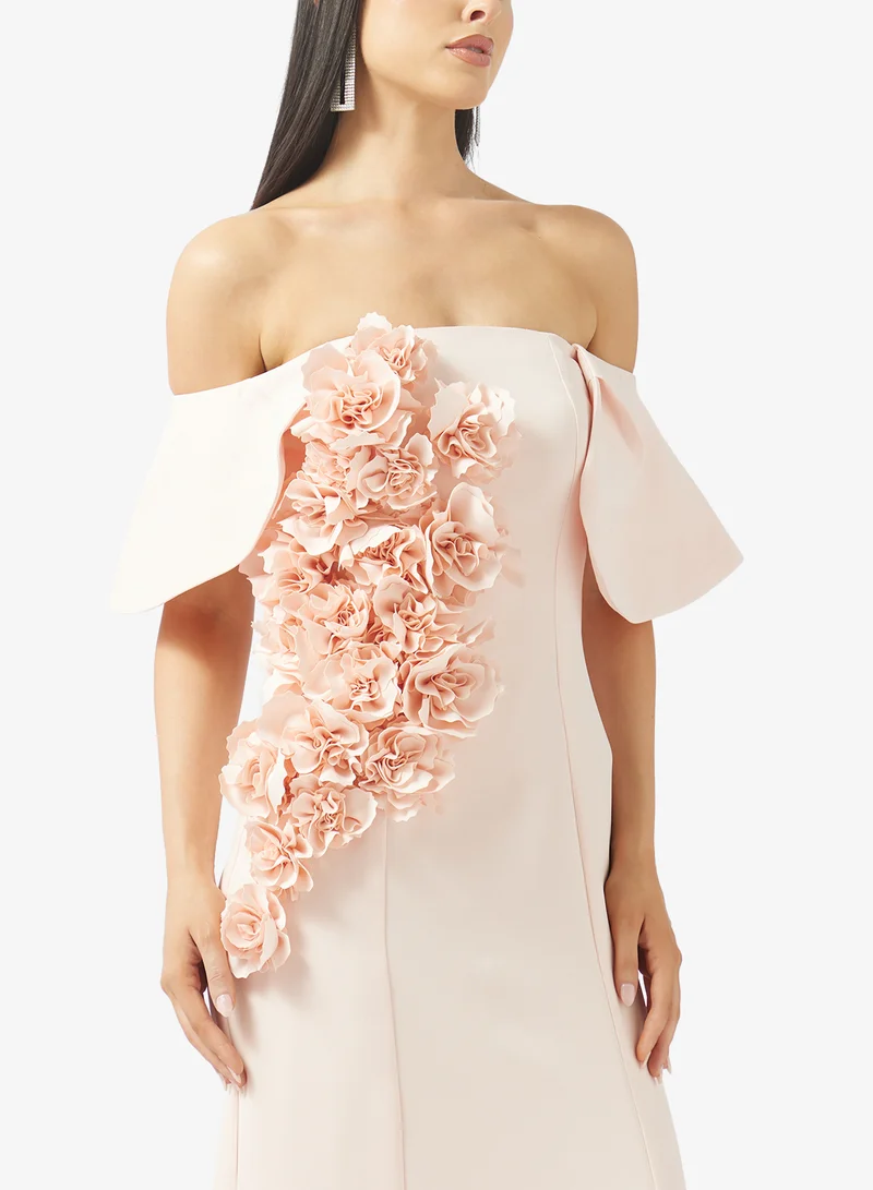 Namshi x  Off Shoulder 3D Floral Detail A Line Evening Dress in Crepe for Women | Best Price UAE