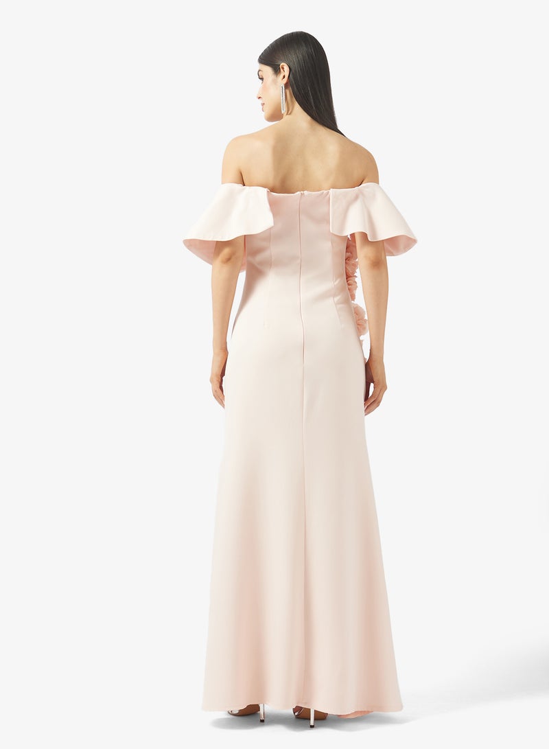 Namshi x Off Shoulder 3D Floral Detail A Line Evening Dress in Crepe - Image 2