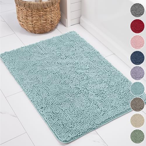KANGAROO Bathroom Rugs Chenille Soft Absorbent Bath Rug Shaggy Shower Mat Quick Dry Machine Wash Bathmat Plush Carpet Mats for Tub Bathtub and Room Home Decor Accessories 24x17 Seafoam