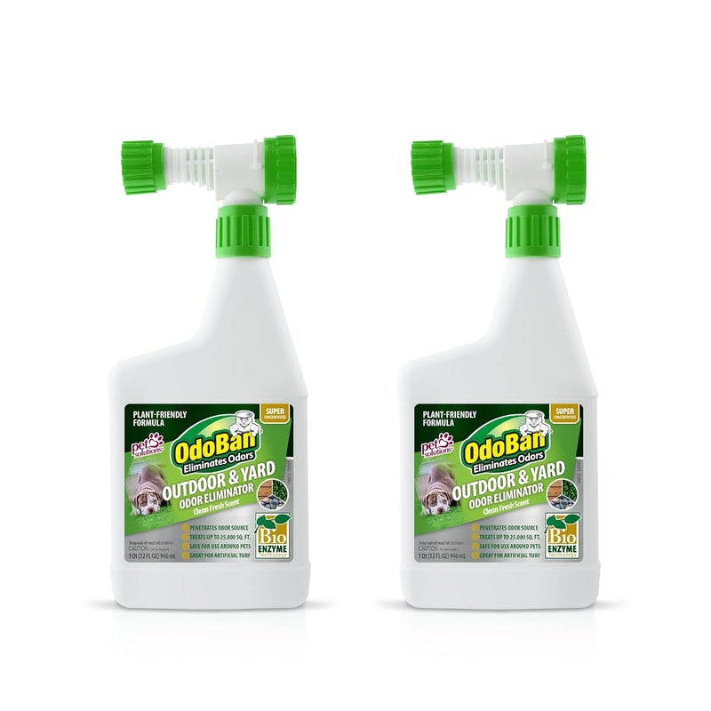 ODOBAN OdoBan Outdoor and Yard Odor Eliminator PlantFriendly Formula 32 Fluid Ounce Bottle with Hose End Sprayer 2Pack Clean Fresh Scent  - Image 1