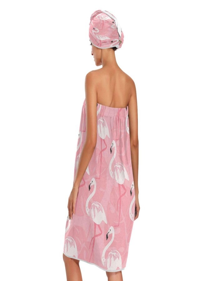 KEEPREAL Women's Spa Towel Wrap Set of 3, Pink Flamingo Bathrobe Shower Bath Body Wrap with Adjustable Closure - Image 2
