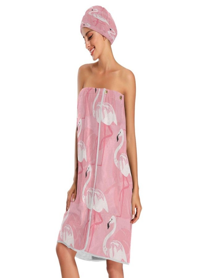 KEEPREAL Women's Spa Towel Wrap Set of 3, Pink Flamingo Bathrobe Shower Bath Body Wrap with Adjustable Closure - Image 3