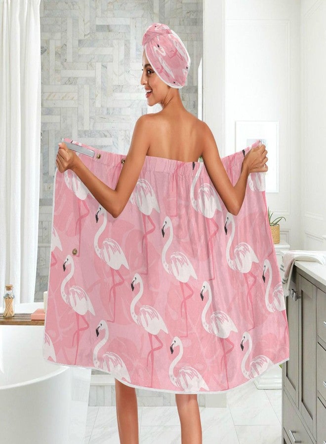 KEEPREAL Women's Spa Towel Wrap Set of 3, Pink Flamingo Bathrobe Shower Bath Body Wrap with Adjustable Closure - Image 5
