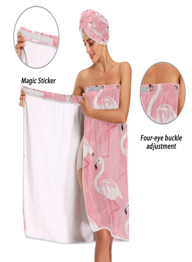KEEPREAL Women's Spa Towel Wrap Set of 3, Pink Flamingo Bathrobe Shower Bath Body Wrap with Adjustable Closure - Image 4
