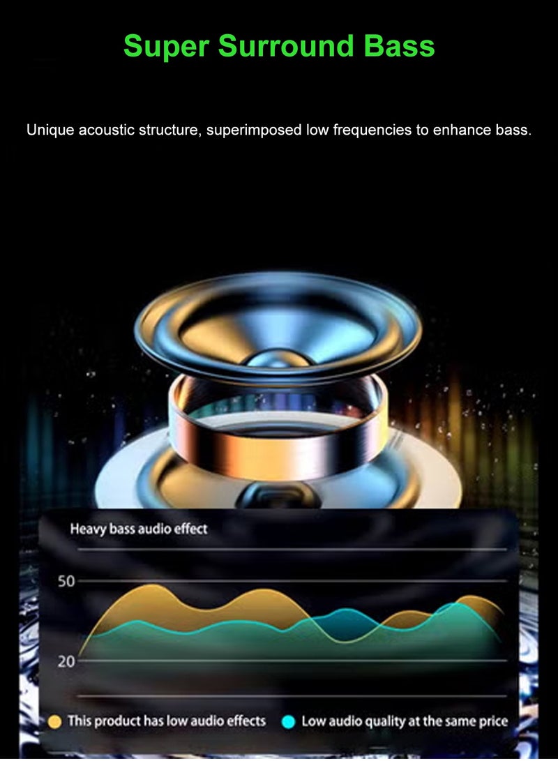 هيروكس مكبر صوت منزلي بتقنية بلوتوث - أداء صوتي فائق - 5 أنماط إضاءة بتأثير الماس - مصنوع من مواد معاد تدويرها، أسود - Image 3