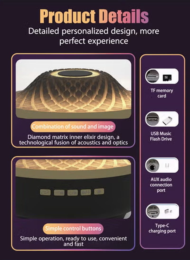 هيروكس مكبر صوت منزلي بتقنية بلوتوث - أداء صوتي فائق - 5 أنماط إضاءة بتأثير الماس - مصنوع من مواد معاد تدويرها، أسود - Image 5