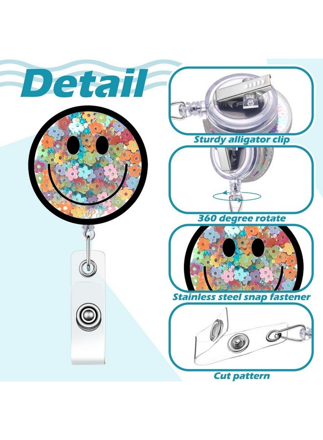 Glenmal 18 Pcs Badge Reel Retractable Smile Face Glitter Badge Holder Name Tag Holders Id Badge Clip With Alligator Clip For Office Nurses Doctors - Image 3