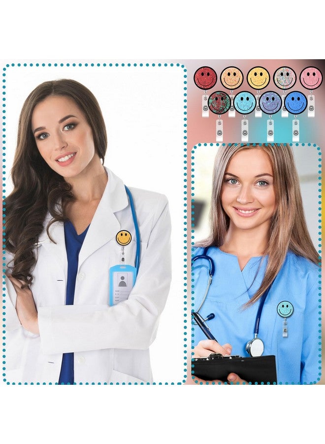 Glenmal 18 Pcs Badge Reel Retractable Smile Face Glitter Badge Holder Name Tag Holders Id Badge Clip With Alligator Clip For Office Nurses Doctors - Image 2