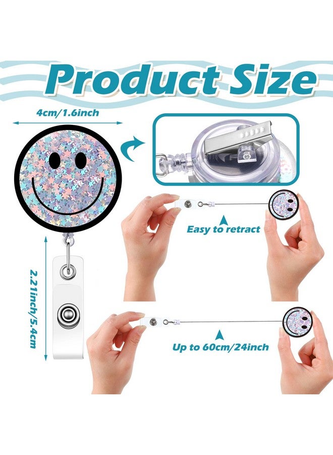 Glenmal 18 Pcs Badge Reel Retractable Smile Face Glitter Badge Holder Name Tag Holders Id Badge Clip With Alligator Clip For Office Nurses Doctors - Image 4