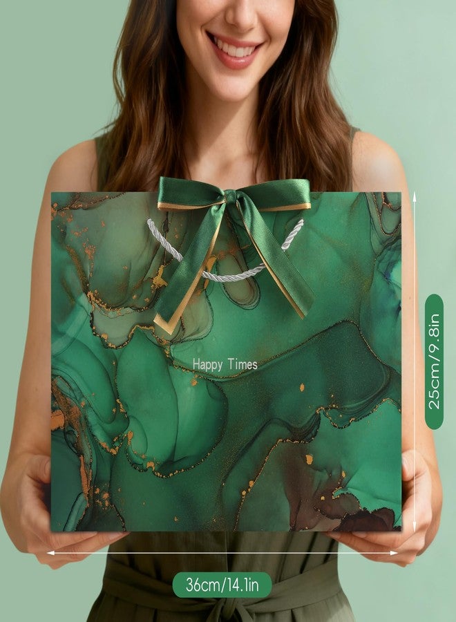 YoungTree Large Gift Bag with Tissue Papers and Greeting Card Two-Tone Ribbon,Portable Paper Birthday Gift Bag with Handles,Present Bags for Valentines Day Wedding Party Supplies(Green Marble Pattern) - Image 3