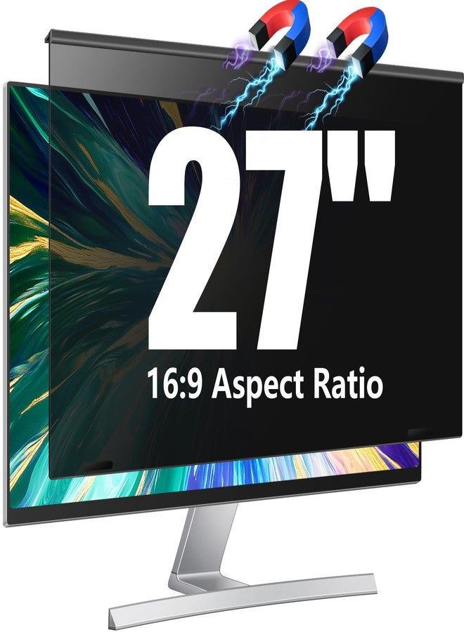 JEEETINTX Magnetic Computer Privacy Screen Filter 27 inch for 16:9 Widescreen Monitor Desktop PC, 27in Hanging Removable Anti Blue Light Glare Eye Protection Shield, Anti Spy Screen Protector Panel - Image 1