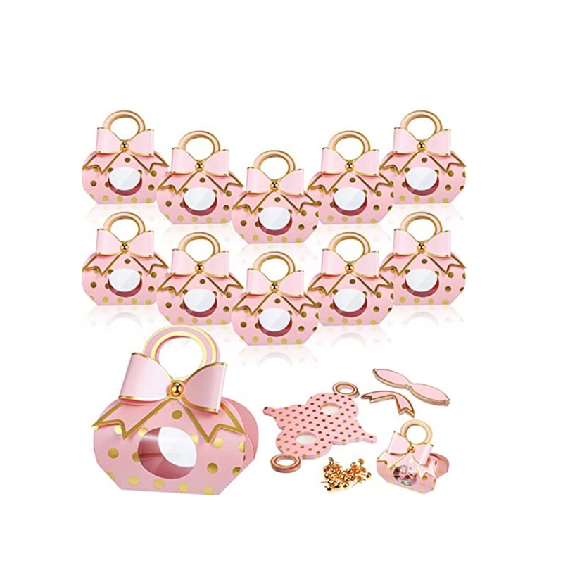 Zikra Wedding Favor Box, Party Favor Pink Candy Box, Wedding Cake Box for Guest Bridal Shower Favor Box Wedding Box Chocolate Treat Present Bag with Bow for Wedding Party (2.6x1.8x4.9 Inch 50Pcs) - Image 1