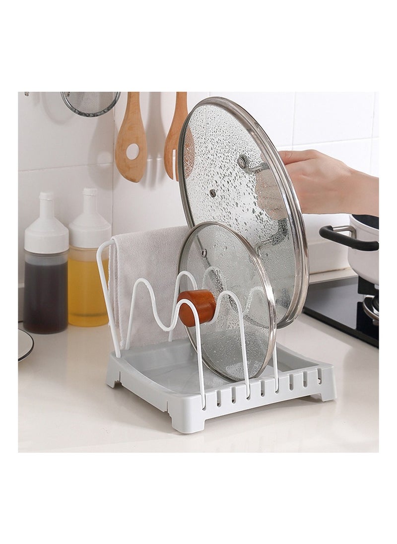 KASTWAVE - Pot Lid Holder, Small Chopping Board Stand Cookware Organizer Pot Stand Rack with 4 Adjustable Compartment for Pot Lids Cutting Boards, Grey - Image 1