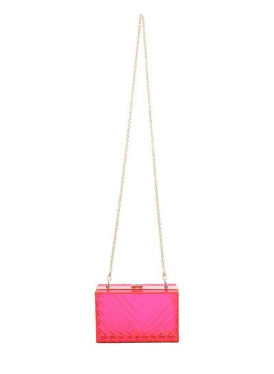 London Rag Fuchsia Transparent Chevron Pattern Clear Clutch Bags
