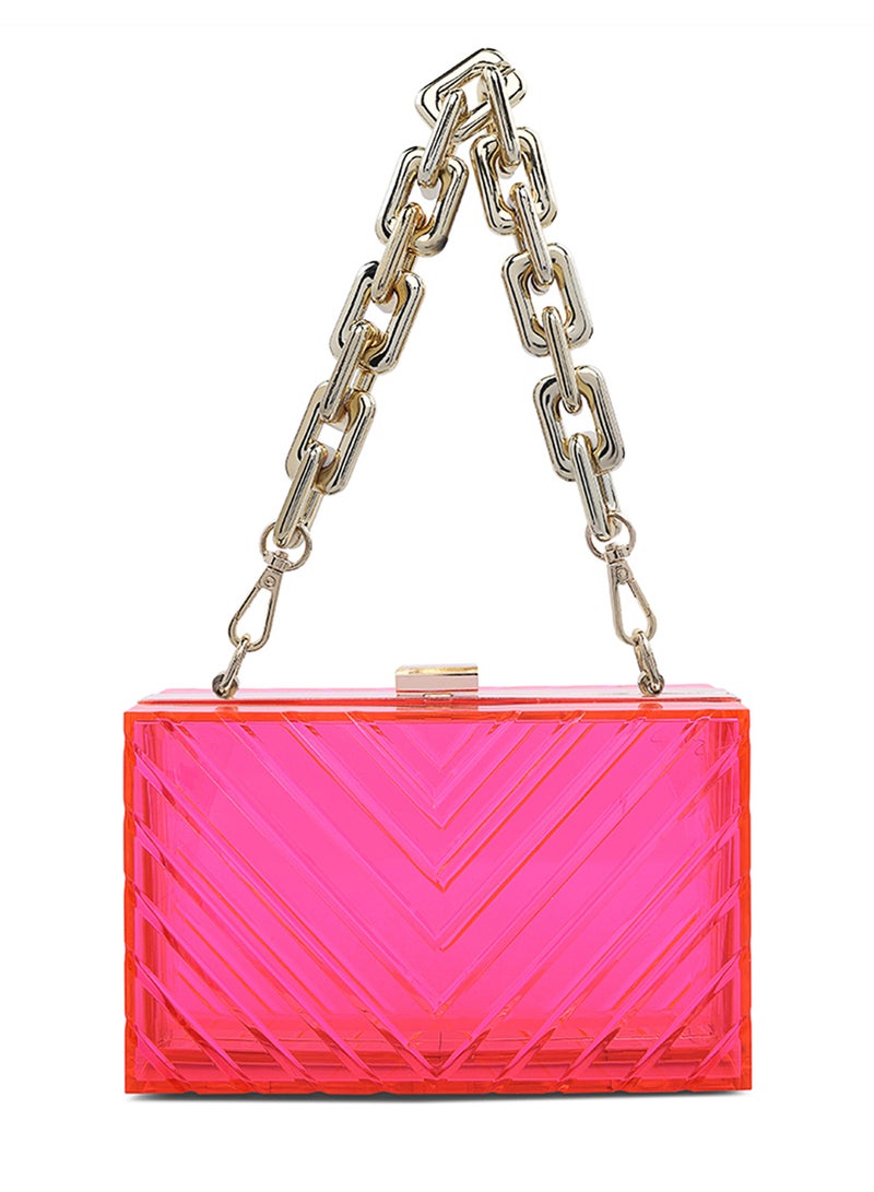 لندن راج حقائب كلاتش شفافة بنقشة شيفرون بلون الفوشيا - Image 2