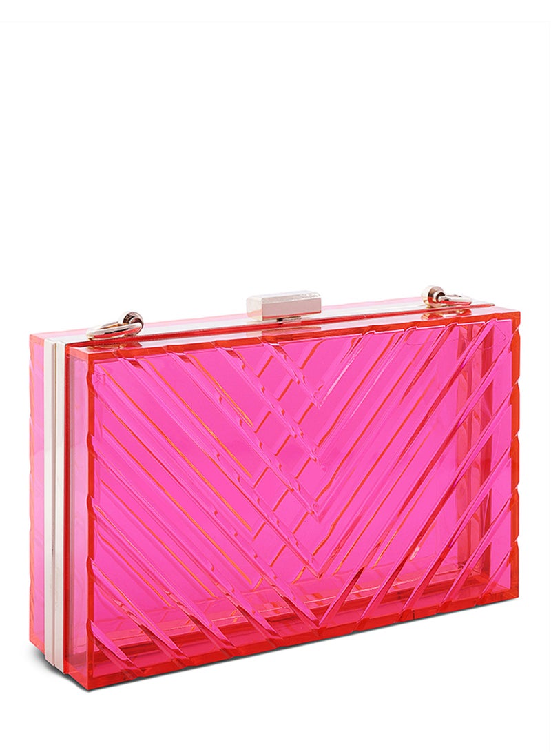 لندن راج حقائب كلاتش شفافة بنقشة شيفرون بلون الفوشيا - Image 3