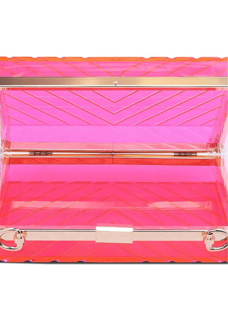 London Rag Fuchsia Transparent Chevron Pattern Clear Clutch Bags