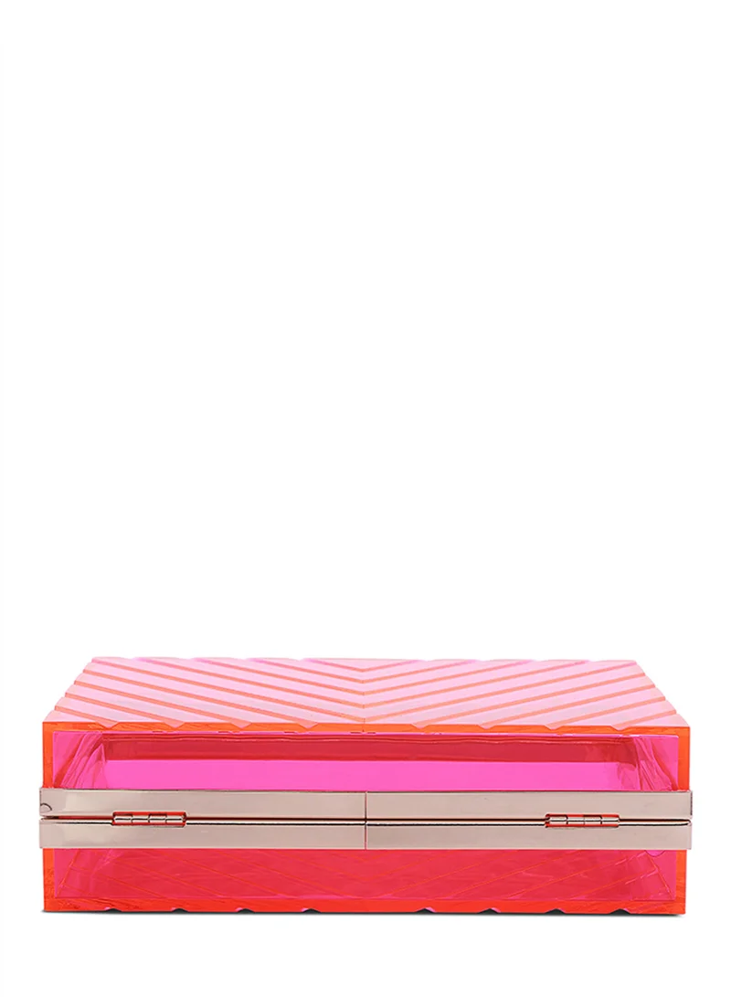 London Rag Fuchsia Transparent Chevron Pattern Clear Clutch Bags