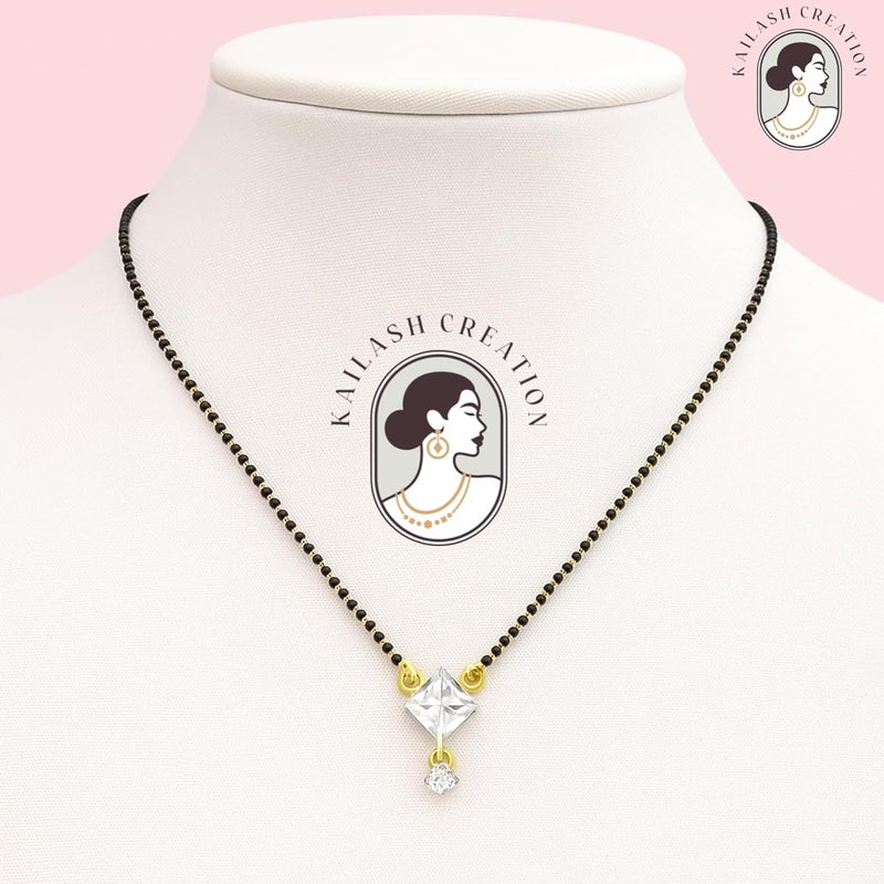 Kailash Creation American Diamond Round Square Single and Multi Stone Gold Plated Mangalsutra for Women – 18 Inch Black Bead Chain with S-Hook Clasp - Image 5