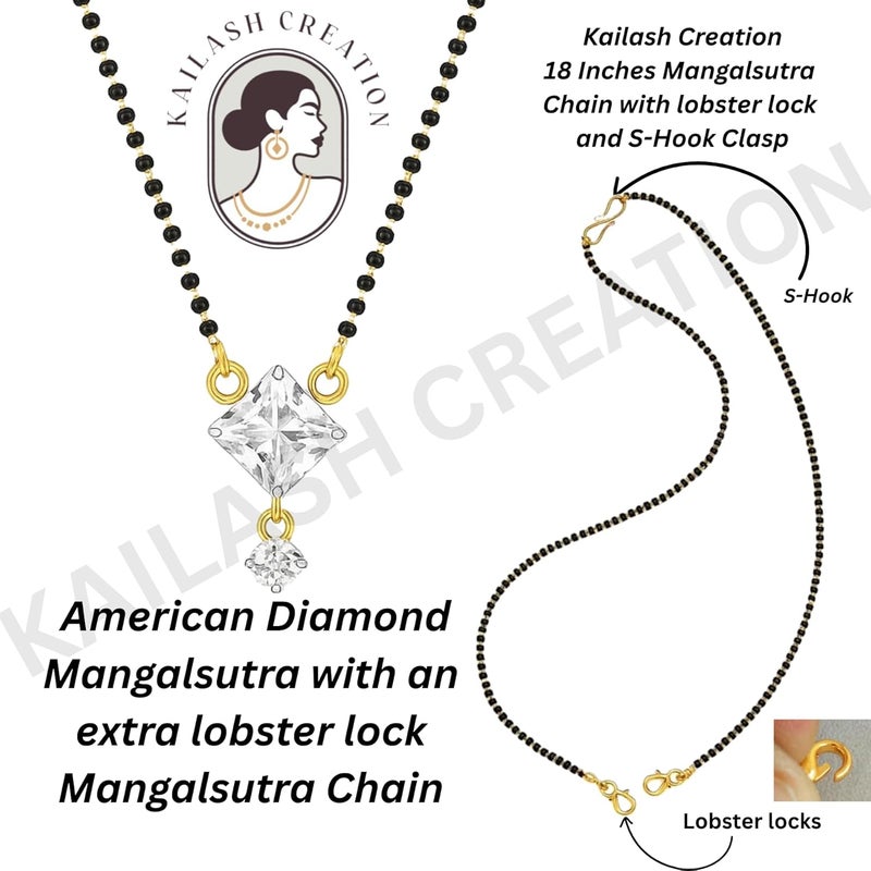 Kailash Creation American Diamond Round Square Single and Multi Stone Gold Plated Mangalsutra for Women – 18 Inch Black Bead Chain with S-Hook Clasp - Image 3