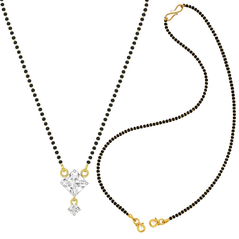 Kailash Creation American Diamond Round Square Single and Multi Stone Gold Plated Mangalsutra for Women – 18 Inch Black Bead Chain with S-Hook Clasp - Image 1