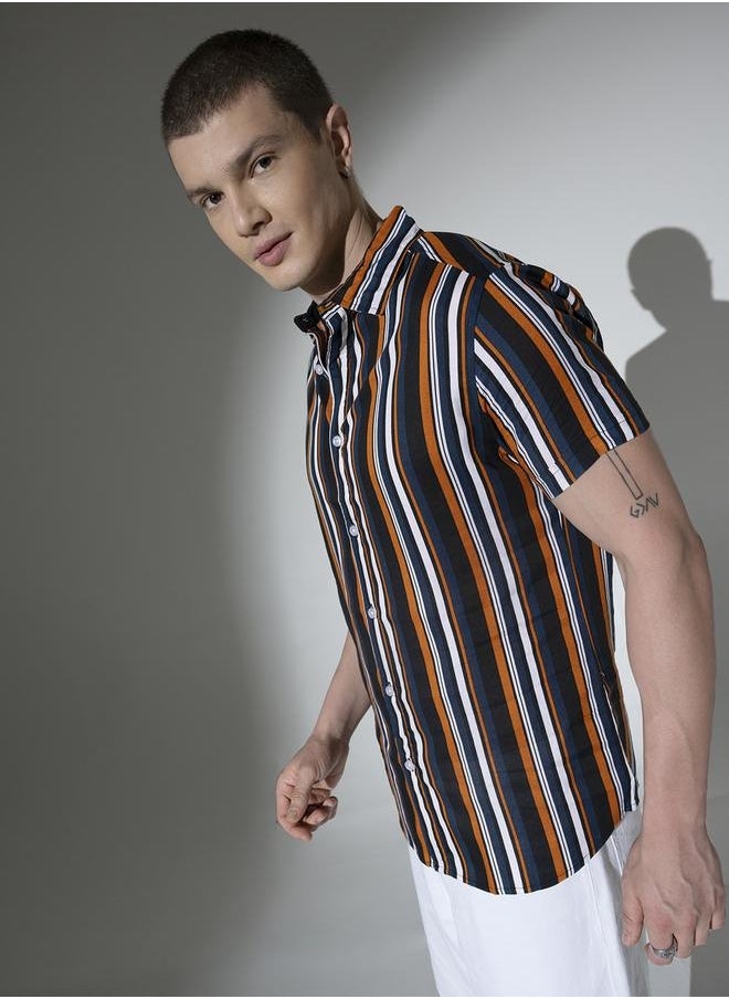 Hubberholme Multicolor Striped Shirt for Men, Oversized Casual Style  - Image 1