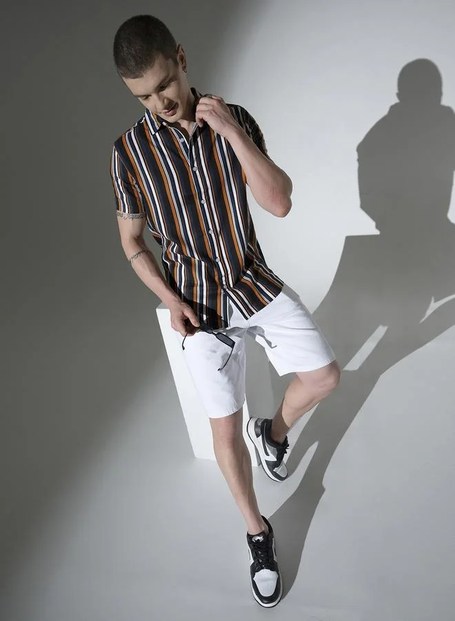 Hubberholme Multicolor Striped Shirt for Men, Oversized Casual Style