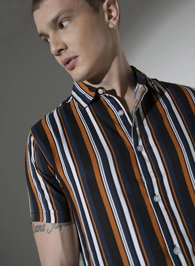 Hubberholme Multicolor Striped Shirt for Men, Oversized Casual Style