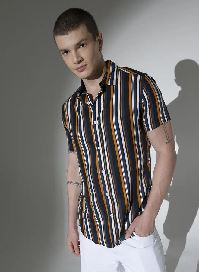 Hubberholme Multicolor Striped Shirt for Men, Oversized Casual Style