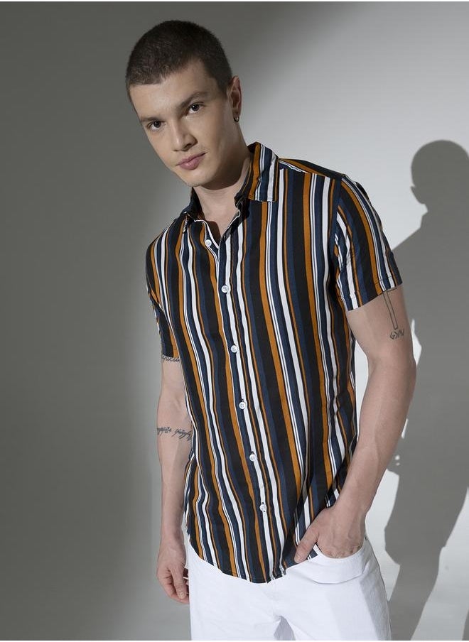 Hubberholme Multicolor Striped Shirt for Men, Oversized Casual Style  - Image 5