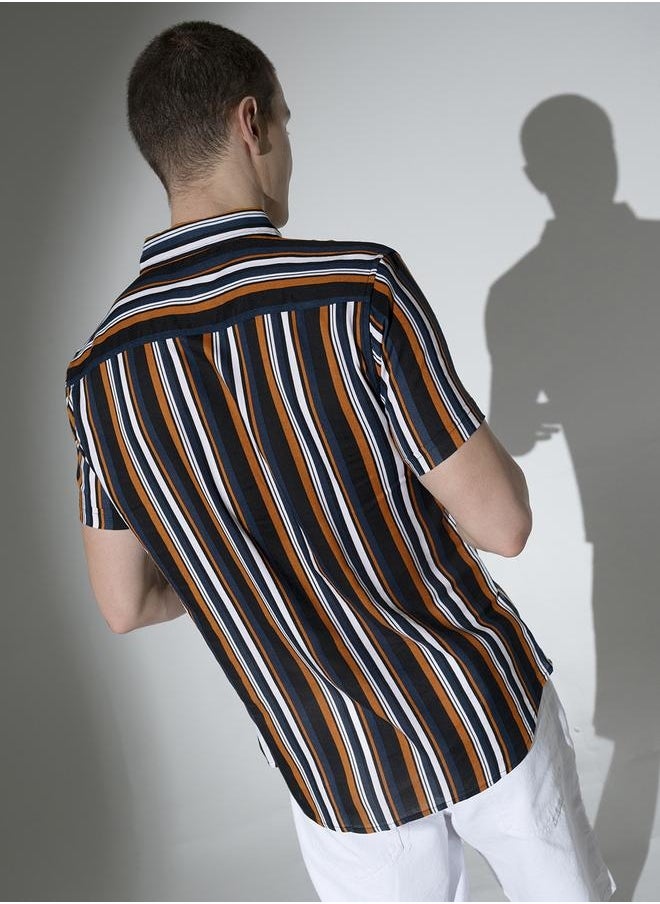 Hubberholme Multicolor Striped Shirt for Men, Oversized Casual Style  - Image 2