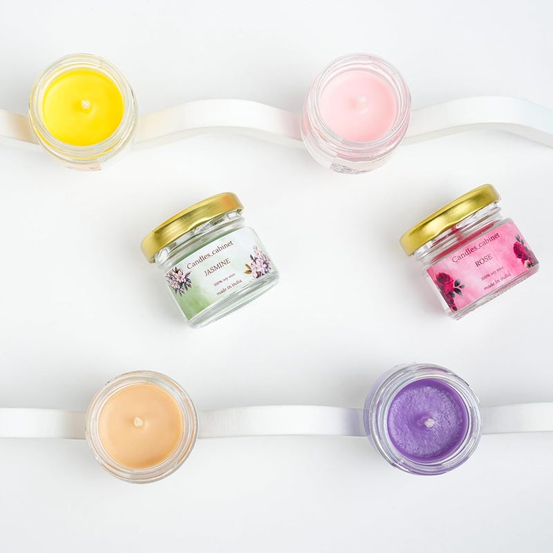CANDLE_CABINETS Organic Soy Wax Aroma Candles Set of 6 Scented Aromatic Fragrance Vanilla, Lemongrass, Jasmine, Sandalwood, Lavender & Rose for Gifting Home,Up to 15 Hours Burn Time (40 GMS Each) - Image 3