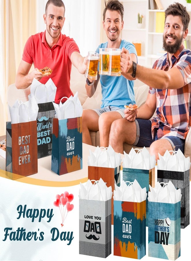 Thenshop أكياس هدايا عيد الأب من Thenshop، 24 قطعة، مع ورق مناديل، أكياس ورقية لعيد الأب، تغليف هدايا للأب بمقبض، مناسبة للرجال، الأب، الجد، زوج الأم، ديكور حفلات أعياد الميلاد، هدايا تذكارية (بنمط ألوان مائية) - Image 2
