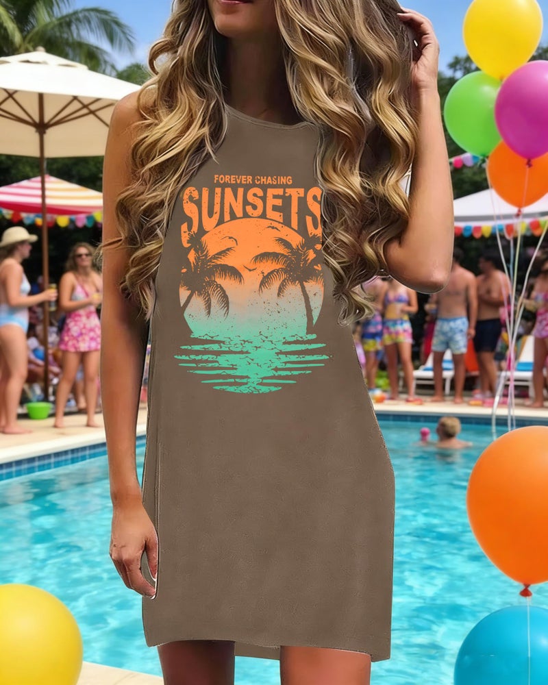MYHALF Summer Sundress for Women Beach Tank Dress Sleeveless Graphic T Dress Short Casual Sun Dresses Beach Cover Up Brown - Image 3