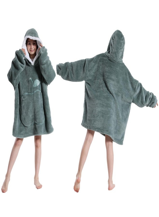 GoodtoU Wearable Blanket Hoodie for Kids, Oversized Hooded Blanket Fluffy Plush Blanket Sweatshirt Warm Cozy Boys and Girls Gifts - Dark Green - Image 2