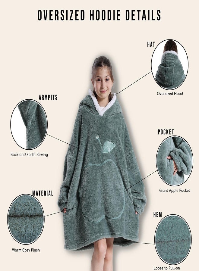 GoodtoU Wearable Blanket Hoodie for Kids, Oversized Hooded Blanket Fluffy Plush Blanket Sweatshirt Warm Cozy Boys and Girls Gifts - Dark Green - Image 3