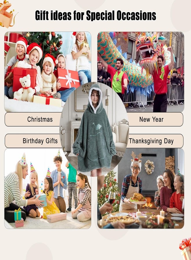 GoodtoU Wearable Blanket Hoodie for Kids, Oversized Hooded Blanket Fluffy Plush Blanket Sweatshirt Warm Cozy Boys and Girls Gifts - Dark Green - Image 5