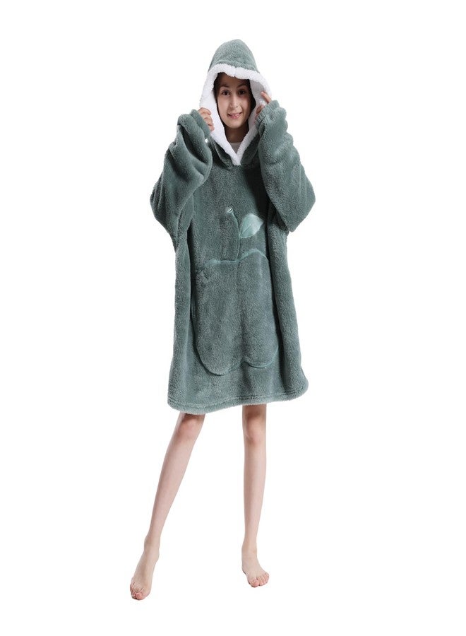 GoodtoU Wearable Blanket Hoodie for Kids, Oversized Hooded Blanket Fluffy Plush Blanket Sweatshirt Warm Cozy Boys and Girls Gifts - Dark Green - Image 1