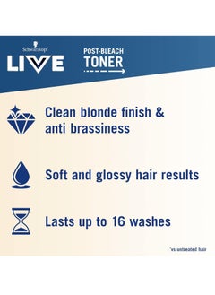 شوارزكوف تونر الشعر LIVE Post Bleach تونر شبه دائم بلون أشقر ناعم للشعر الأشقر البارد يعمل على تحييد اللون النحاسي والدرجات الصفراء حتى 16 غسلة  - Image 2